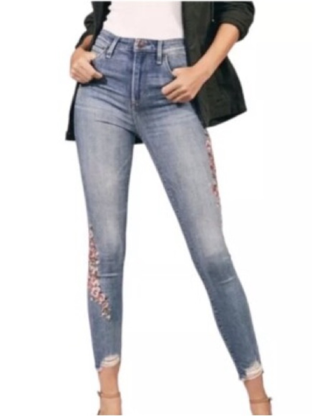 Abercrombie & Fitch Embroidered Simone High Rise Ankle Jeans